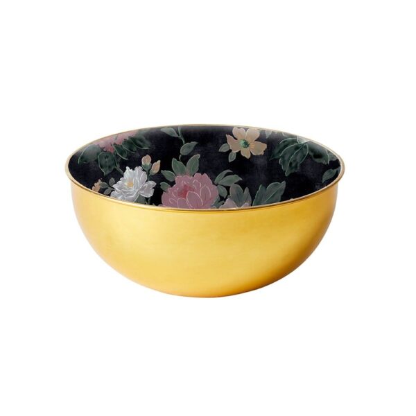 Brass Bowl - Black Floral