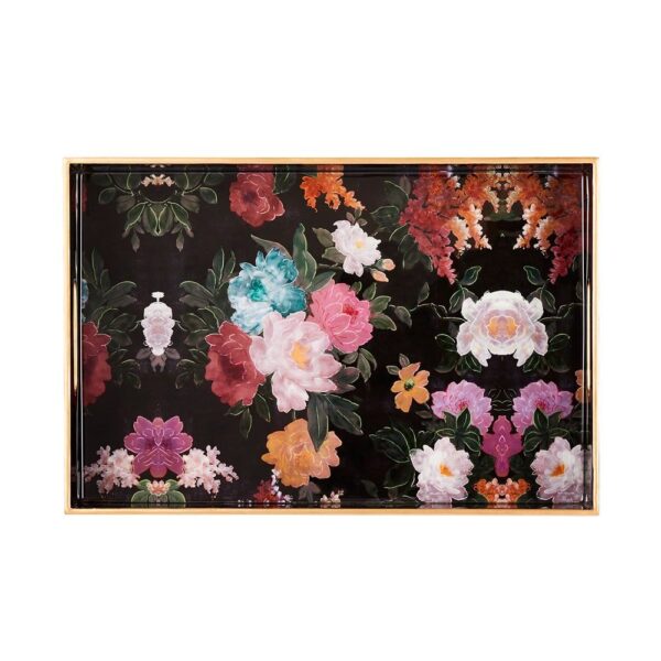 Laquered Wood Tray - Black Floral