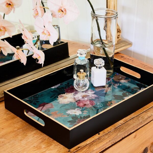 Lacquered Tray - Green Floral