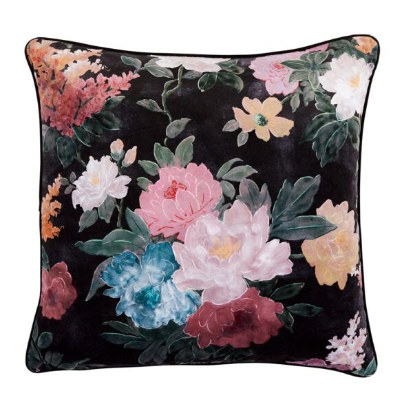 Velvet Cushion - Black Floral